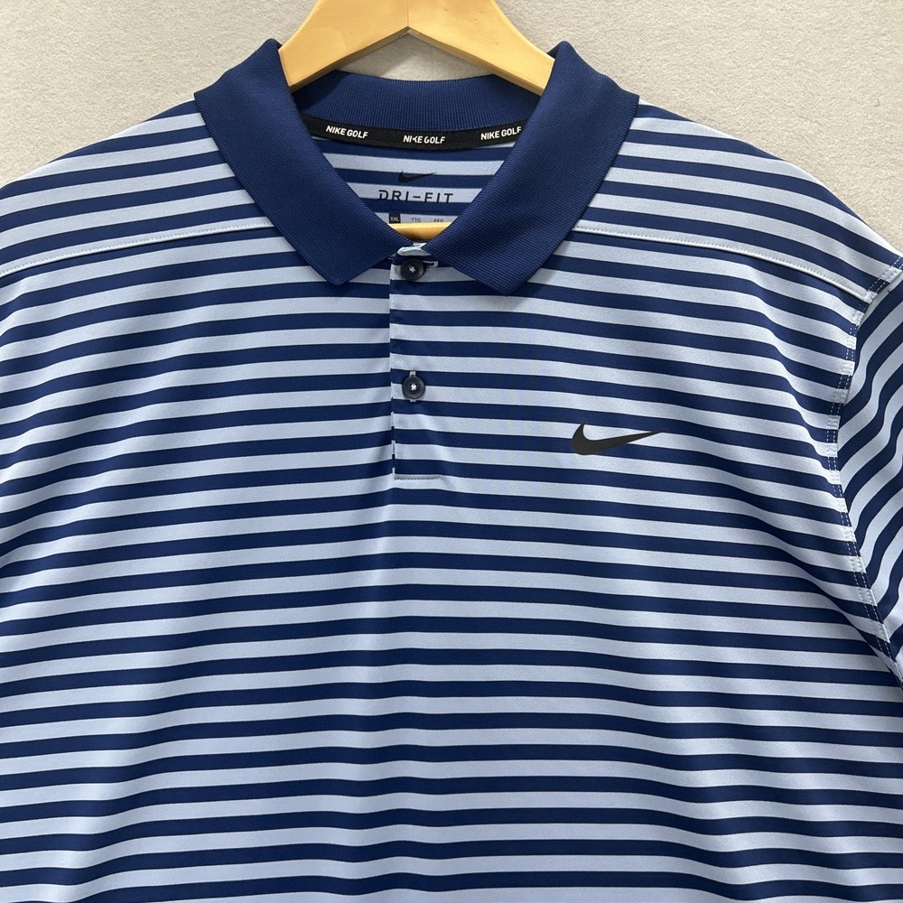 Nike Golf Men's Dri-FIT Striped Polo Shirt 2XL Navy Blue 891239-492 Swoosh Logo